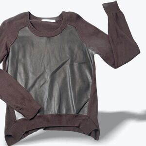 BAILEY44 Anthropologie Sweater Vegan Leather Panel Quiet Luxury Preppy‎ Knit Top